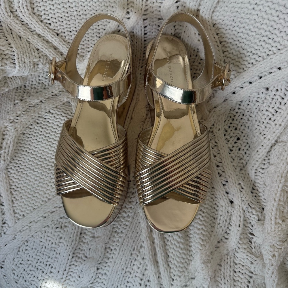 Tory Burch Bombe Cross Strap Platform Size 8 1/2 - Picture 5 of 8